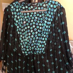 Sheer black and turquoise blouse
